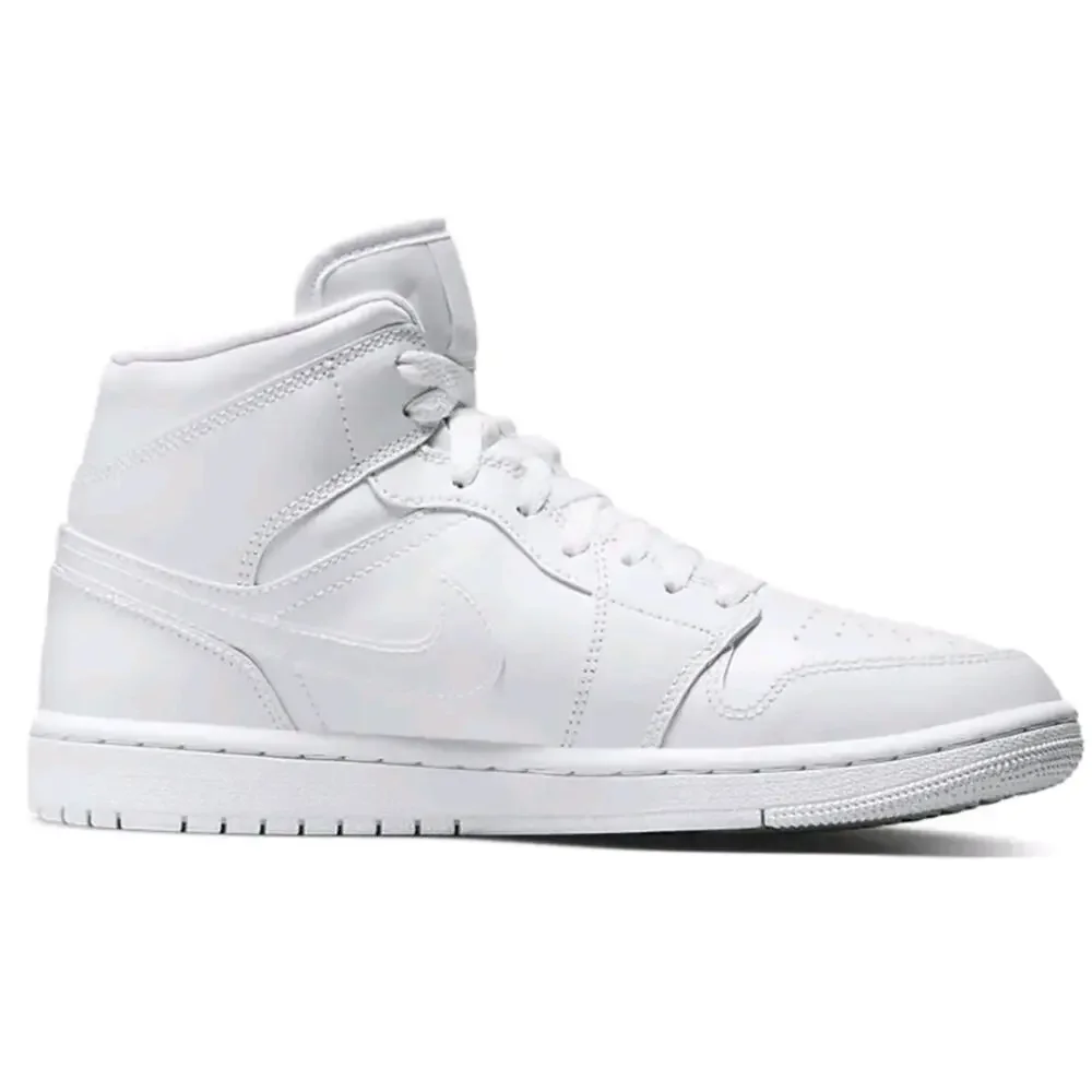 Nike WOMEN Air Jordan 1 Mid Triple White Women White Leather‎ Size 10.5